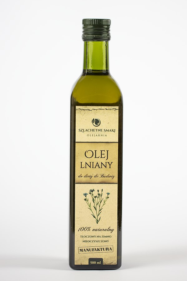 Olej lniany tłoczony na zimno, niefiltrowany 500ml Olej lniany tłoczony na zimno, niefiltrowany 500ml