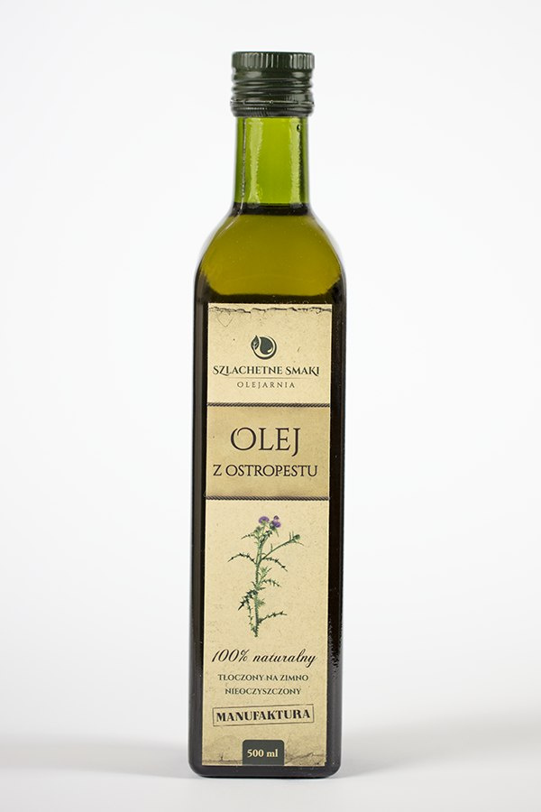Olej z ostropestu plamistego, niefiltrowany 500ml Olej z ostropestu plamistego, niefiltrowany 500ml